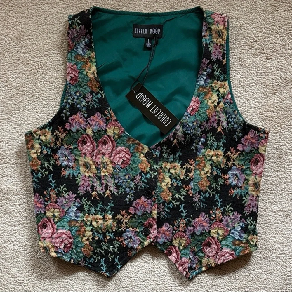 Current Mood Dolls Kill ‘BOHEME GARDEN’ Tapestry OTK Boots Vest SET L/9 NWT - Picture 7 of 13